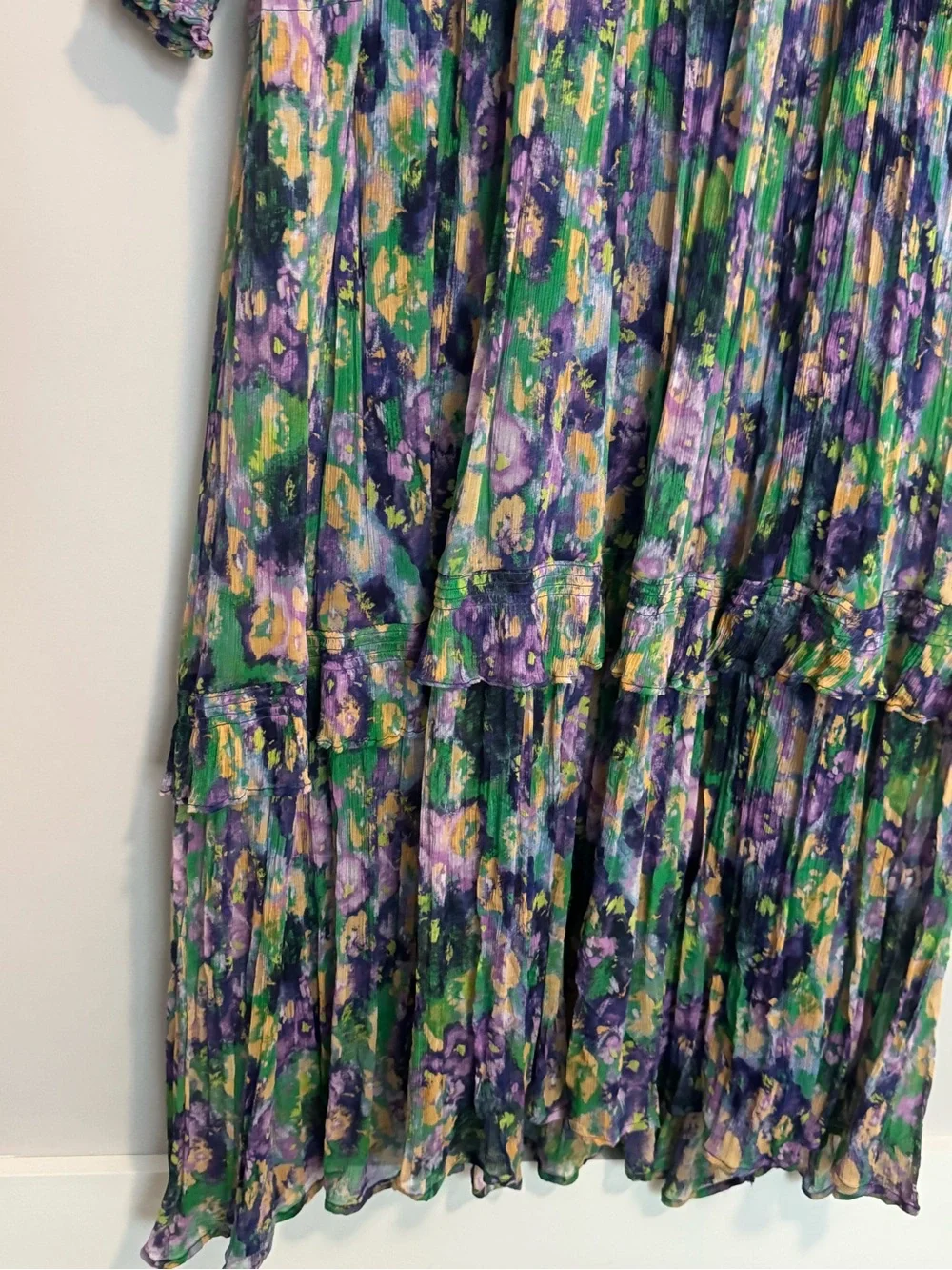 Anthropologie Marais Dress XL Chiffon Purple Green Boho Ruffle Maxi Balloon - Picture 11 of 12